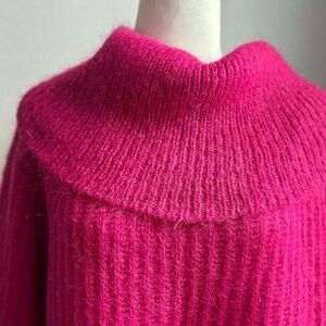 Vintage Principles Hot Pink Airy Mohair Blend Oversized Rib Cowl Sweater – US L
